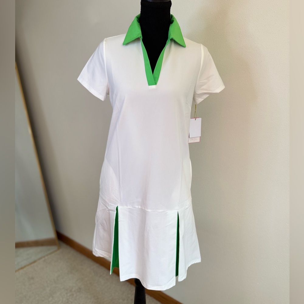 NWT Stella Parker Sport Golf Tennis Dress XS White Green UPF 50 Pockets